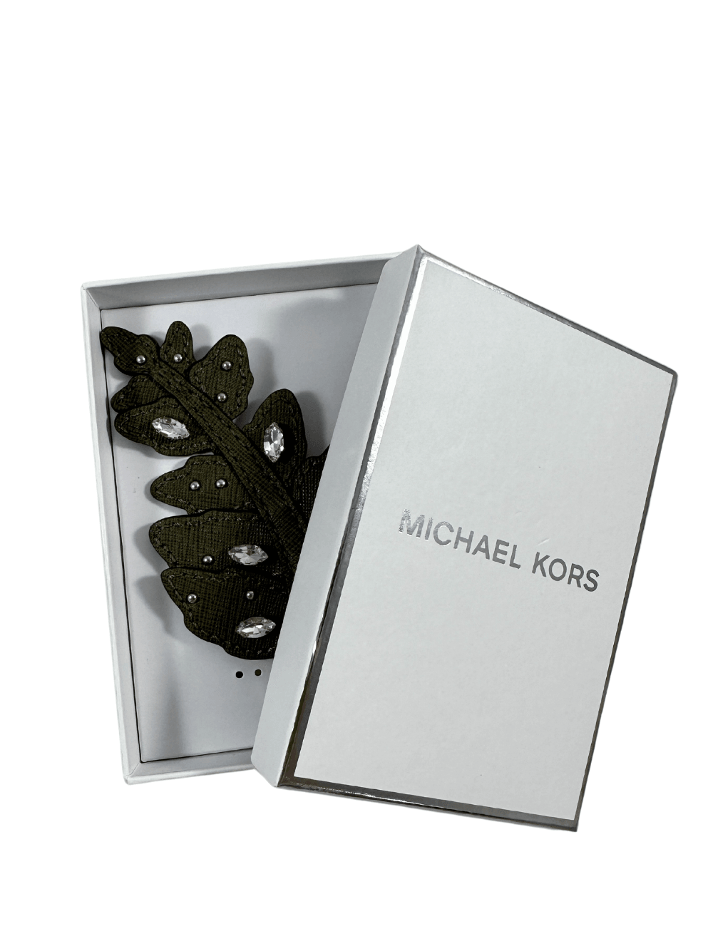 Fern Leaf Key Fob Crystal Keychain Charm in Olive - DFSouth